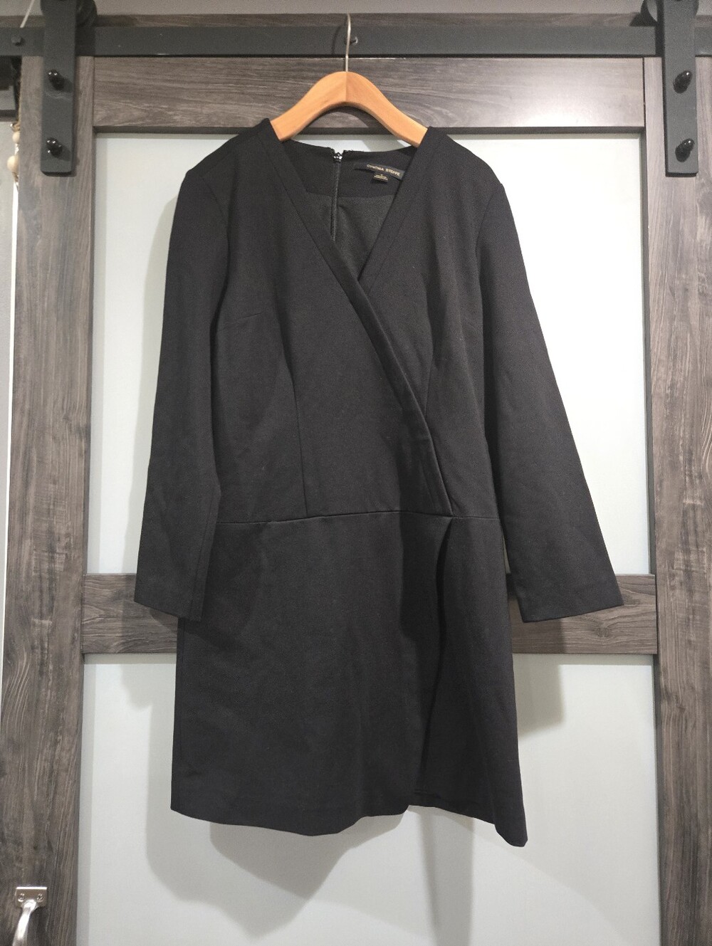 Cynthia Steffe Black Ponte Faux Wrap Victoria Long Sleeve Dress Size 6